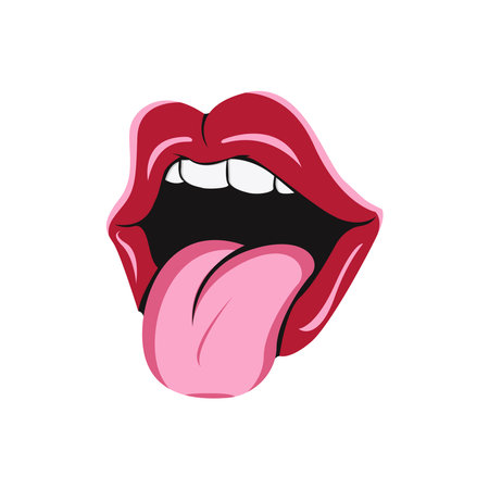 Vector pop art of talking red lips. Tongue hanging outのイラスト素材