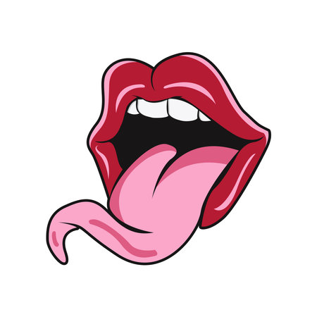 Vector pop art of talking red lips. Tongue hanging outのイラスト素材