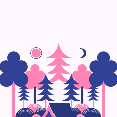 Pine tree in the forest. Vector illustration. Flat style.のイラスト素材