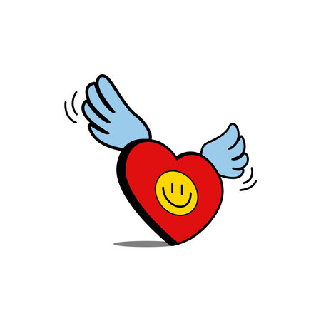 winged heart icon cartoon character vector illustration with smiley emoticonのイラスト素材