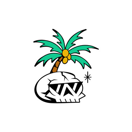 Palm tree and shell icon on white background. Vector illustration.のイラスト素材