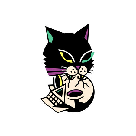 Black cat with a bag of money. Vector illustration on white background.のイラスト素材