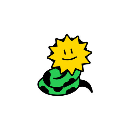 Vector illustration of snake cartoon character with sun head for stickers, icons, logos, tattoos and advertisingのイラスト素材
