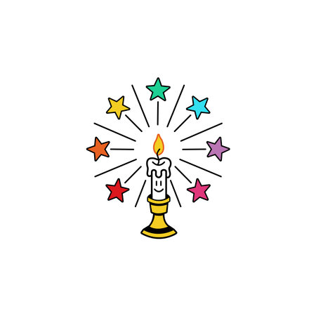 Candle and stars line icon. Vector illustration on white background.のイラスト素材