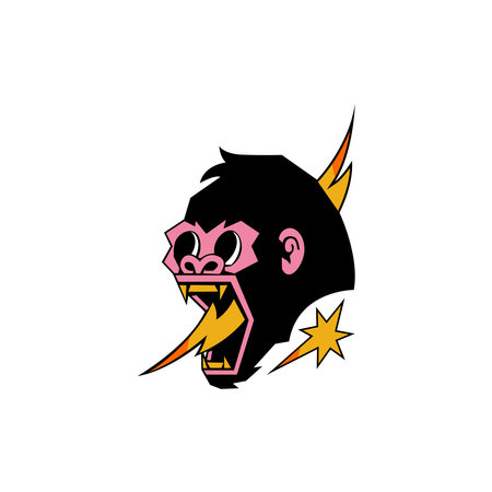 Angry gorilla head with lightning. Angry gorilla head. Angry gorilla head. Vector illustrationのイラスト素材
