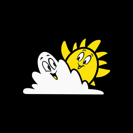 Cheerful Cartoon Clouds and Smiling Sun Vector Illustrationsのイラスト素材