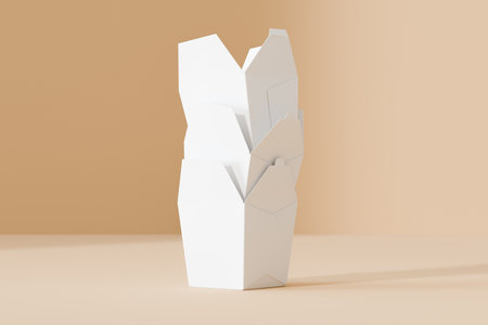 3d rendering of a white Chinese Food packaging on brown backgroundの写真素材
