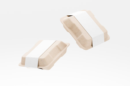 Takeaway food cardboard box container box mockup with copy space isolated on white backgroundの写真素材