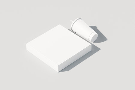 Blank white paper box packaging mockup on white background. 3d renderingの写真素材