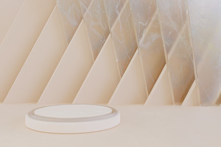 White round podium on the background of geometric shapes. 3D renderingの写真素材