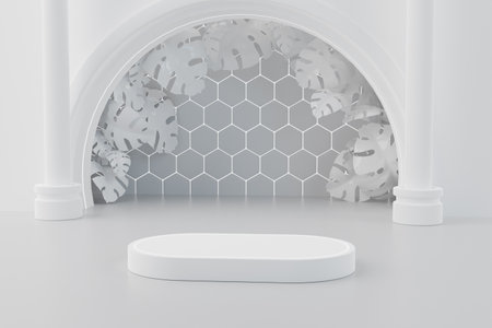 Abstract black podium with red waves on dark background. 3d renderの写真素材