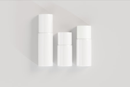 Blank white cosmetic bottle mockup on white background. 3d renderingの写真素材