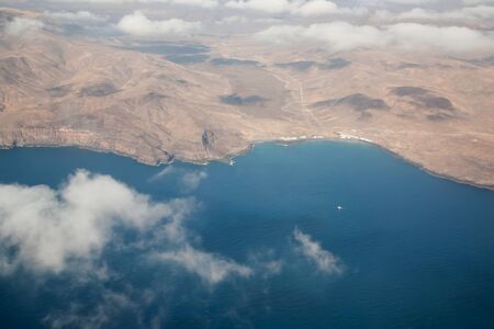 Fuerteventura Canarian island from plane window viewの写真素材