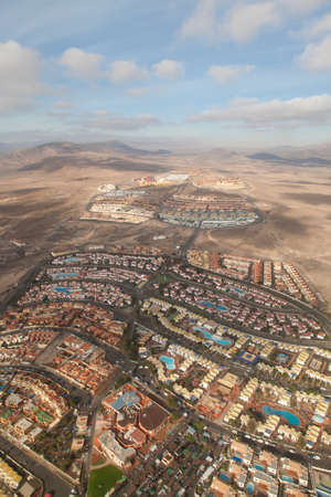 Fuerteventura Canarian island from plane window viewの写真素材