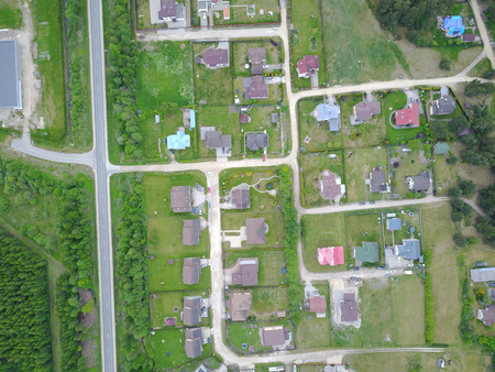 evening dusk sunset Aerial view of countryside, drone top viewの写真素材