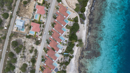 villa beach coast Bonaire island Caribbean sea aerial drone top viewの写真素材