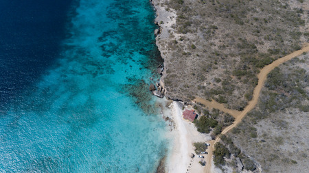 sea beach coast Bonaire island Caribbean sea aerial drone topの写真素材