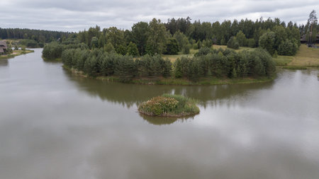 Amatciems lake Aerial drone top view Latviaの写真素材