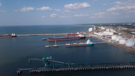 Harbor Ventspils Latvia Aerial view of countryside drone top viewの写真素材