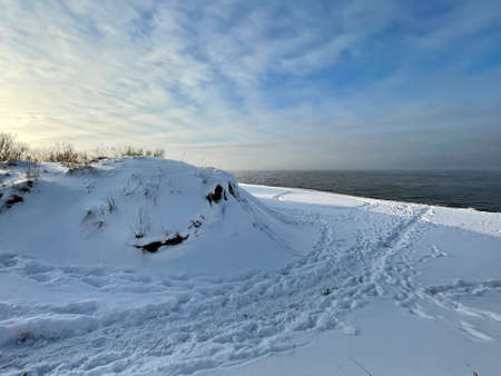 Baltic Sea winter coast beach Daugavgriva Latviaの写真素材