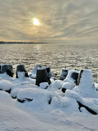 Baltic Sea winter coast beach Daugavgriva Latviaの写真素材