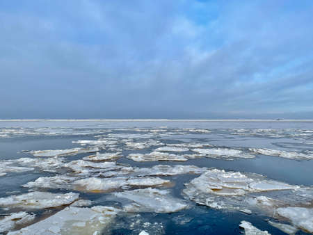 Baltic Sea winter coast beach Daugavgriva Latviaの写真素材