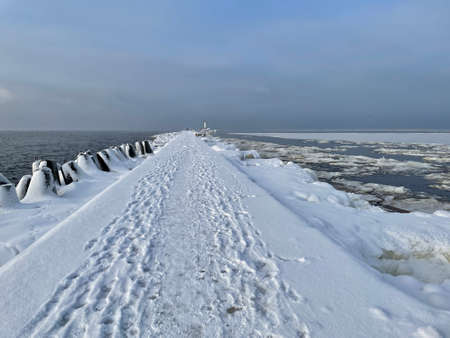 Baltic Sea winter coast beach Daugavgriva Latviaの写真素材
