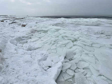 Baltic Sea winter coast beach Daugavgriva pier Latvia