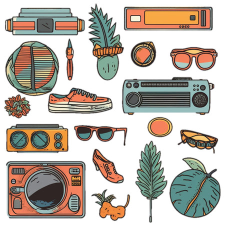 Set of vintage hipster doodle elements. Vector illustration.の素材