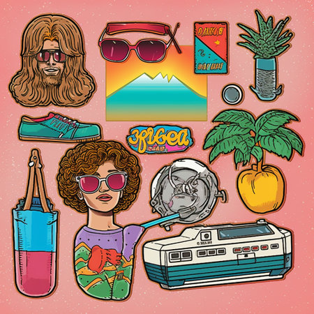 Set of hipster elements. Vector illustration in retro comic style.の素材