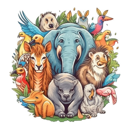 Cute hand drawn doodle animal collection. Vector illustration.の素材