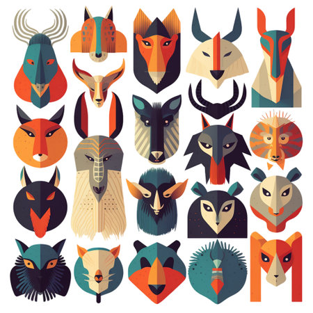 Set of wild animals. Vector illustration in flat style. Wild animals heads.の写真素材
