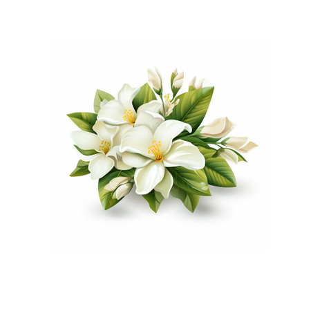 Beautiful bouquet of white flowers isolated on white background. Vector illustration.の写真素材