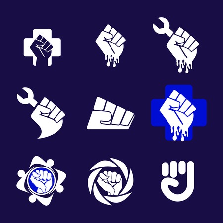 Abstract Fist set Logo element. Corporate branding identity design template. Fist Freedom design collection. Vector illustrationのイラスト素材