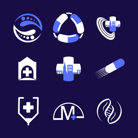 Medical and drugs set Logo element. Corporate branding identity design template. Medical design collection. Vector illustrationのイラスト素材
