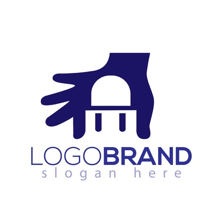 Chair logo negative space in hand logo vector elementのイラスト素材