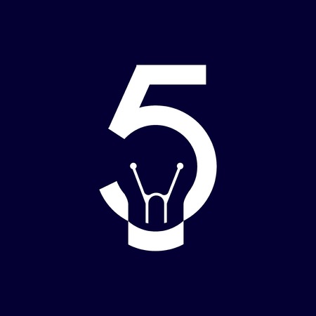 Five Number with smart bulb Logo vector element. number with negative space bulb Logo Templateのイラスト素材