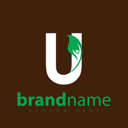 u letter with leaf people logo icon vector templateのイラスト素材
