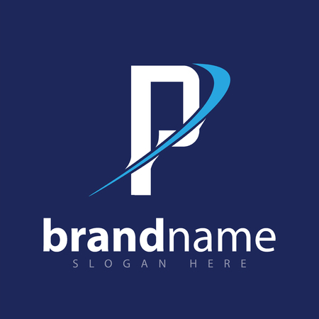 P letter icon vector template on blue backgroundのイラスト素材