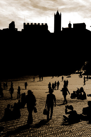 walking people historic squareの写真素材