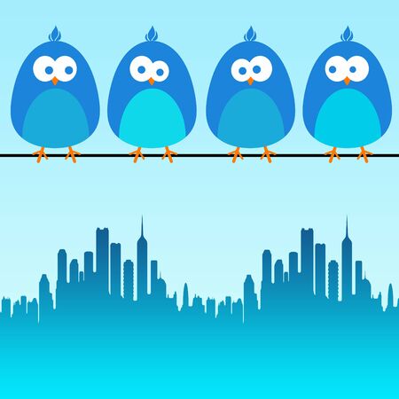 blue city birds illustrationの写真素材