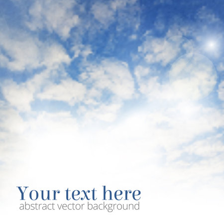 Blue morning sky with clouds and summer sun burst. Vector illustration.のイラスト素材