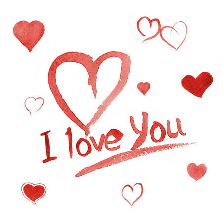 Watercolor painted isolated red heart, vector hearts for your design. Valentine s day vector illustration Postcardのイラスト素材