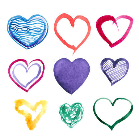Watercolor painted colorful isolated vector hearts. Valentine s day vector illustration Postcardのイラスト素材