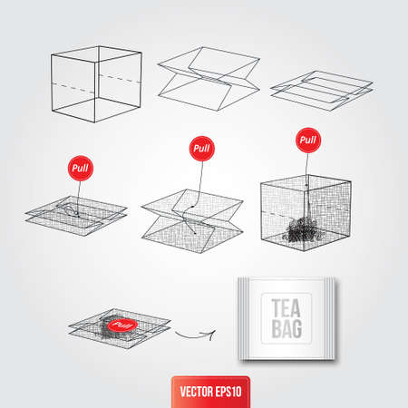 Tea bag drawing sketch. Isolated vector illustration.のイラスト素材