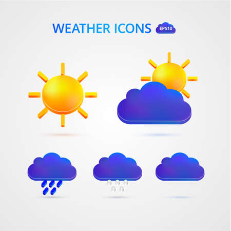 Weather icons. Clouds, sun rain Vector illustrationのイラスト素材