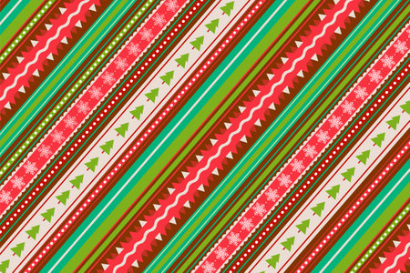 Christmas stripe background with red and green colors. Diagonal abstract pattern for winter packaging.のイラスト素材