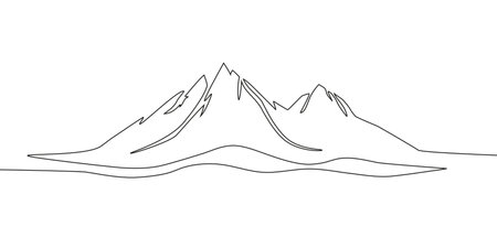 Elegant mountain line art background. Scenic black and white landscape design for fabric, prints, and wall art. Simple line drawing of one line mountain.のイラスト素材