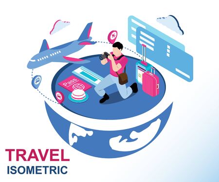 Isometric artwork concept travel  the worldのイラスト素材