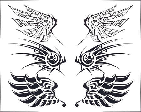Cool tribal tattoo wings set of threeのイラスト素材